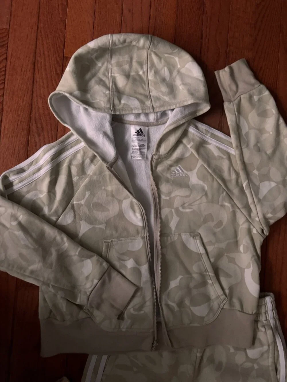 Adidas Girl's Loose Fit Abstract Print Zip-Up Hoodie & Jogger Tracksuit Set